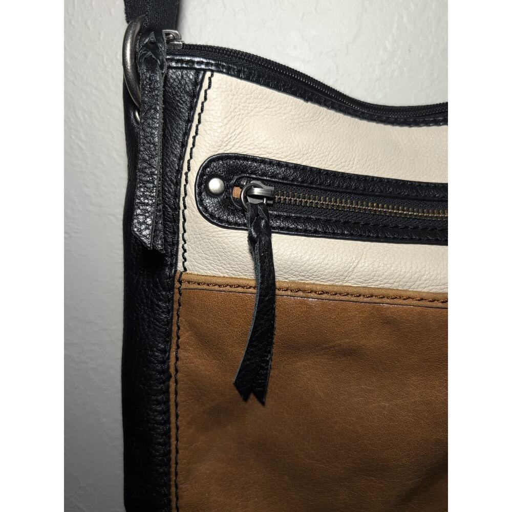 The SAK Crossbody Bag Leather Boho Lined Tricolor Black Tan Cream Messenger - Picture 3 of 16